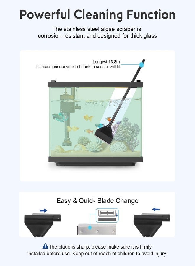 URUQ Fish Tank Cleaning Kit: Algae Scraper for Aquariums Glass Scrubber Cleaner Tools with Handle - 7 in 1 Betta Fish Tanks Cleaning Accessories Set Including Fishing Net Sponge Brush Pump Brush - Image 3